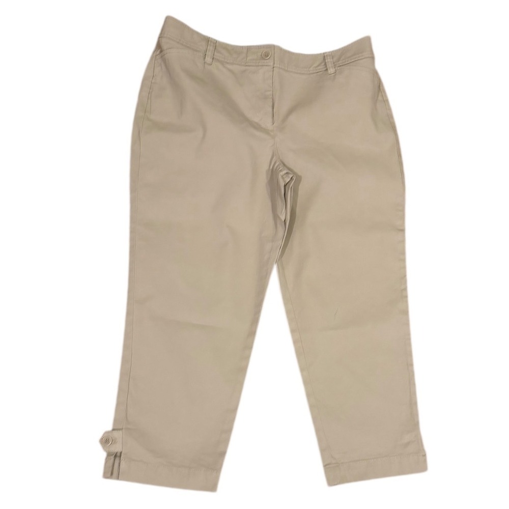 Talbots Perfect Crop Pant Khaki Women's Size 10P Button Detail Cropped Trousers